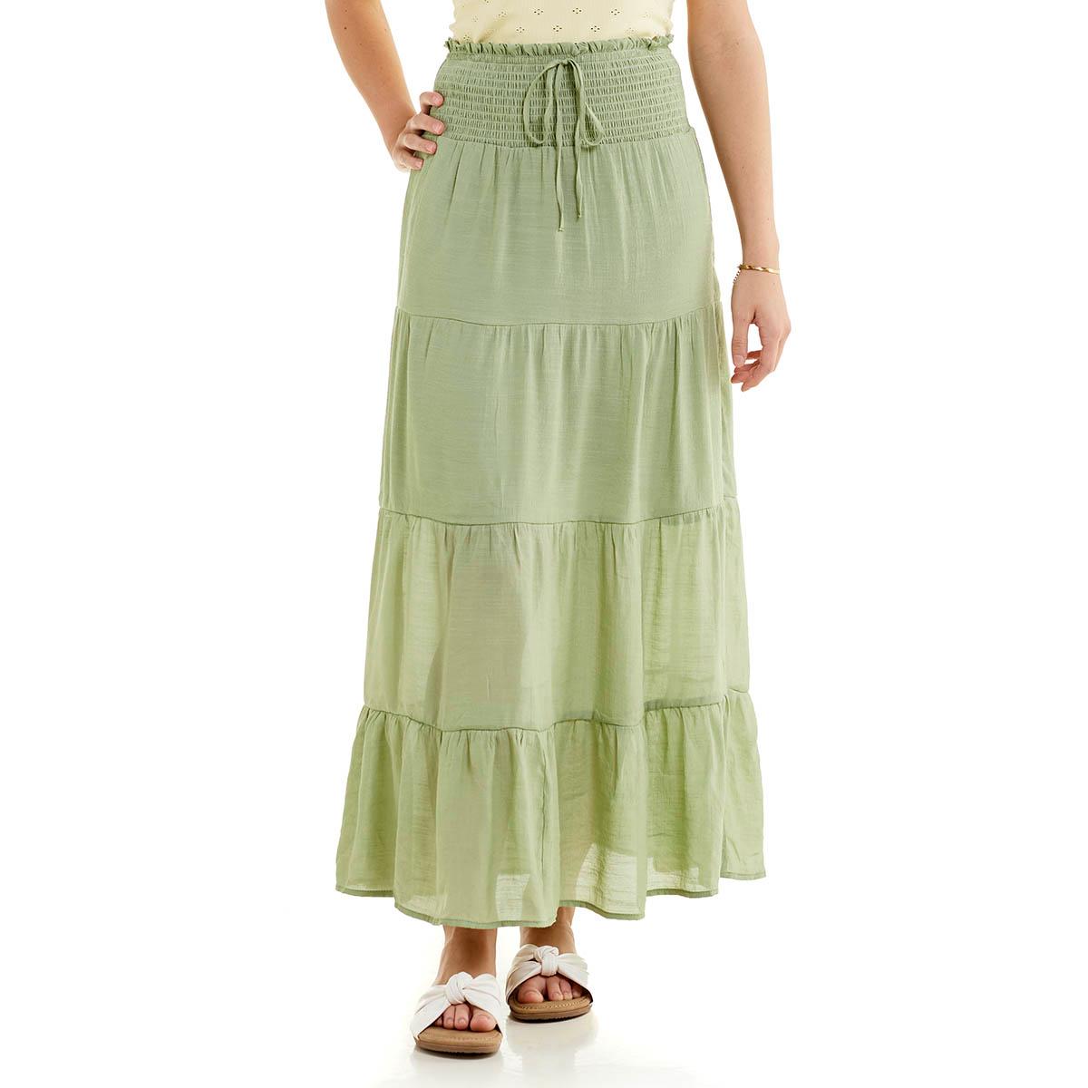 Juniors Love Tree Solid Gauze Smock Waist Tier Maxi Skirt