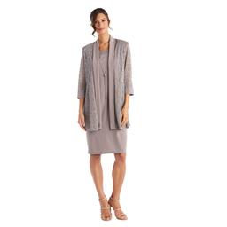Womens R&M Richards Two-Piece Metallic Knit Jacket Dress