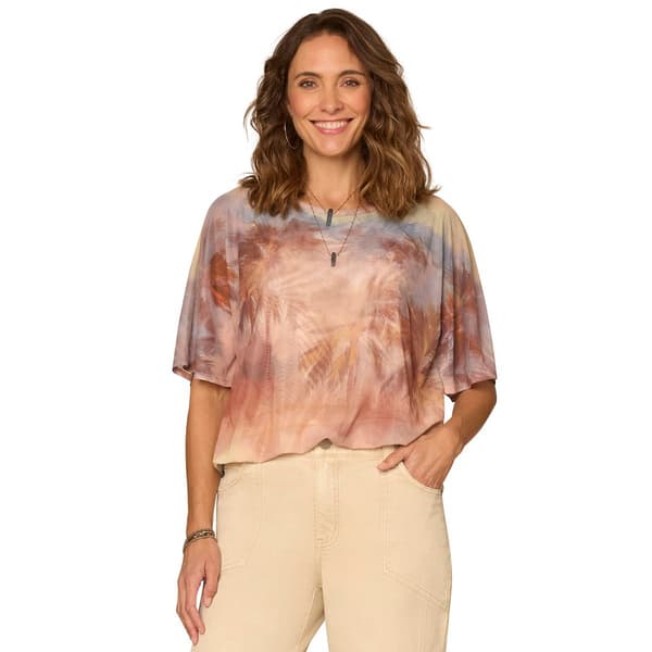 Womens Democracy Short Sleeve Bubble Hem Tropical Blouse - image 