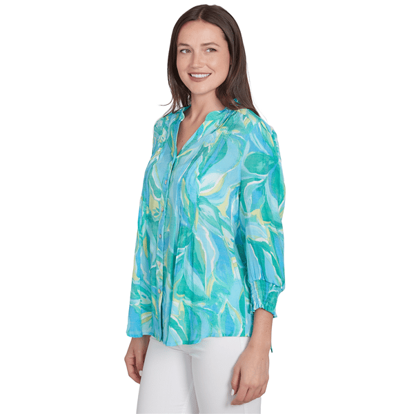 Petite Ruby Rd. Paradise Cove Abstract Tropical Button Front