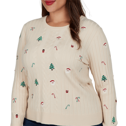 Plus Size Ruby Rd. Happy Holidays Embroidered Christmas Sweater