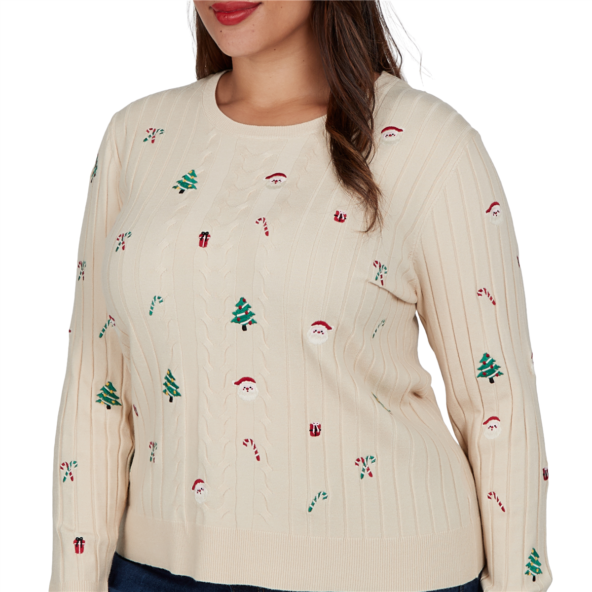 Plus Size Ruby Rd. Happy Holidays Embroidered Christmas Sweater