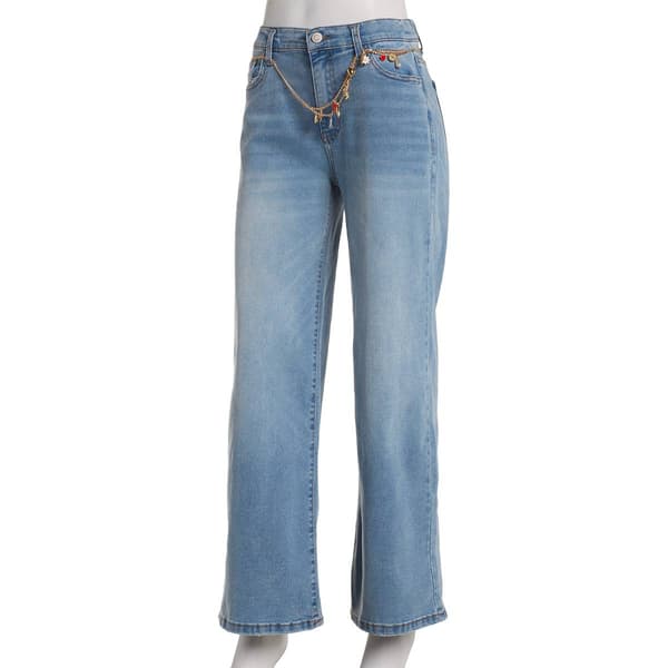 Juniors No Comment Wide Leg Jeans with Removable Charm Belt