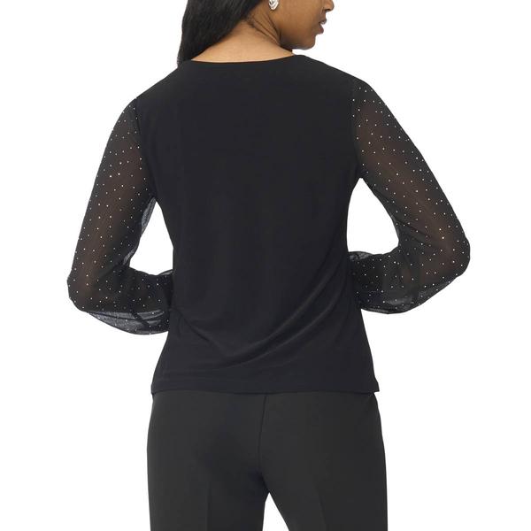 Womens MSK Long Embellished Sleeve Solid Blouse