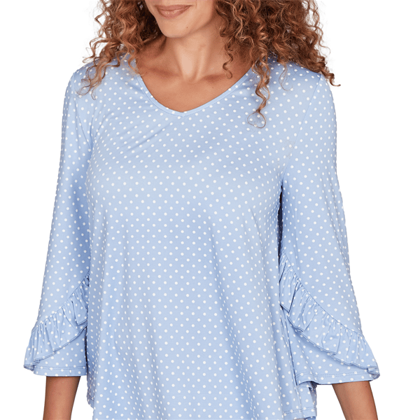 Womens Ruby Rd. California Dreaming Ruffle Sleeve Dot Blouse