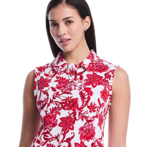 Petite Rafaella® Sleeveless Floral Ruffle Trim Polo