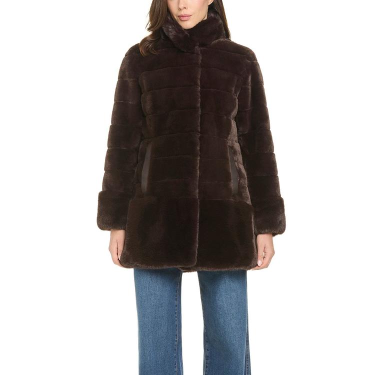 Petite Jones New York Faux Fur Coat with Stand Collar