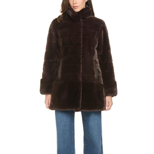 Petite Jones New York Faux Fur Coat with Stand Collar - image 