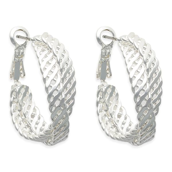 Freedom Silver-Tone Double Criss-Cross Clutchless Hoop Earrings - image 