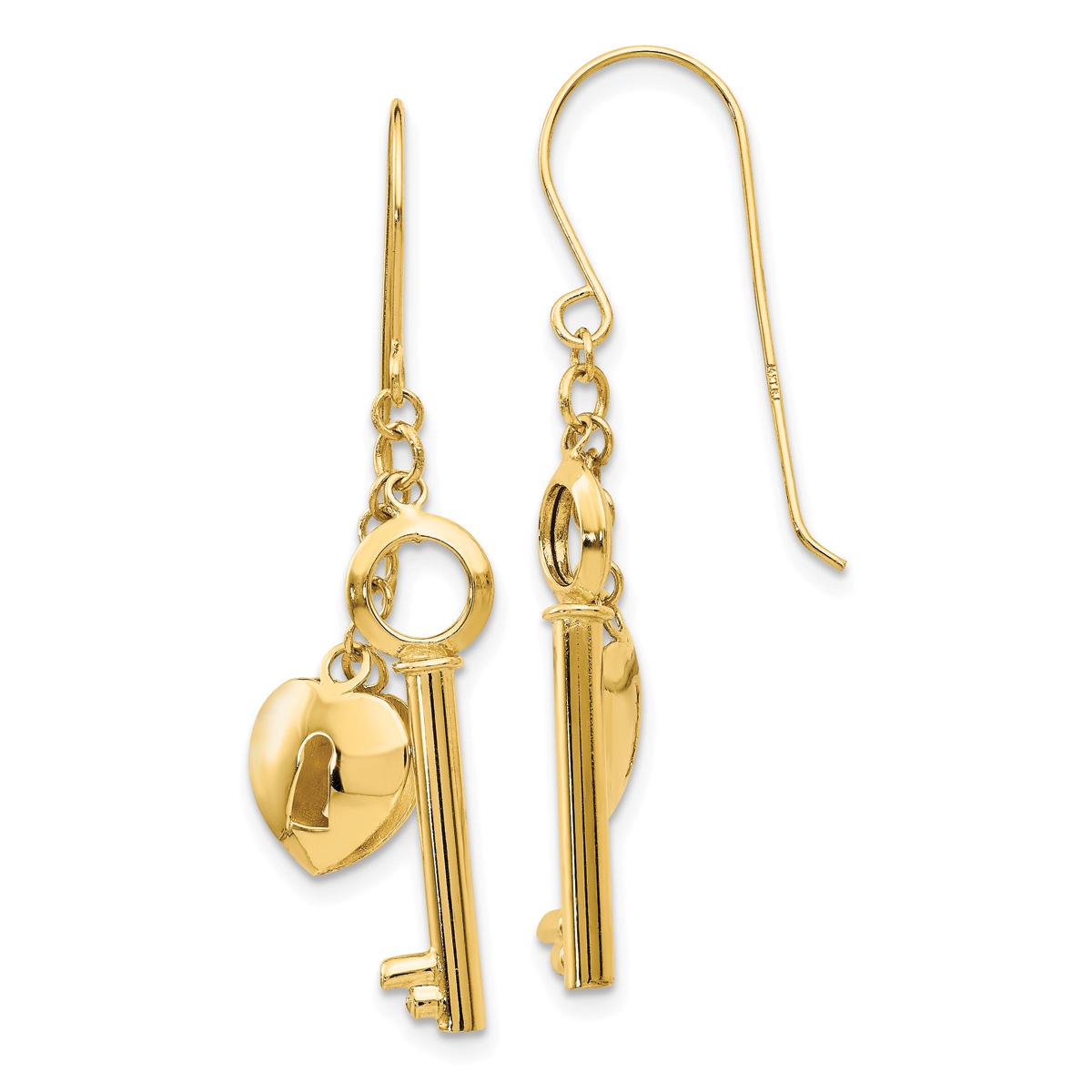 Gold Classics™ 14kt. Gold Puff Lock & Key Dangle Earrings