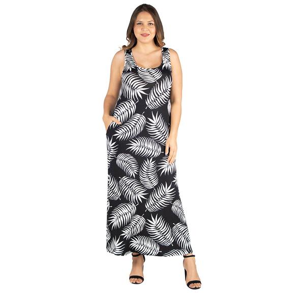 Plus Size 24/7 Comfort Apparel Leaf Print Maxi Dress with Pockets - image 