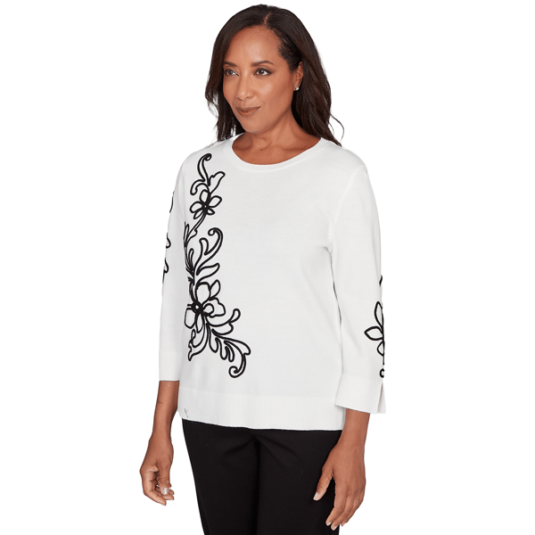 Womens Alfred Dunner Barcelona Floral Embroidery Sweater