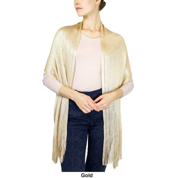 Womens Jessica McClintock Metallic Shawl w/Fringe
