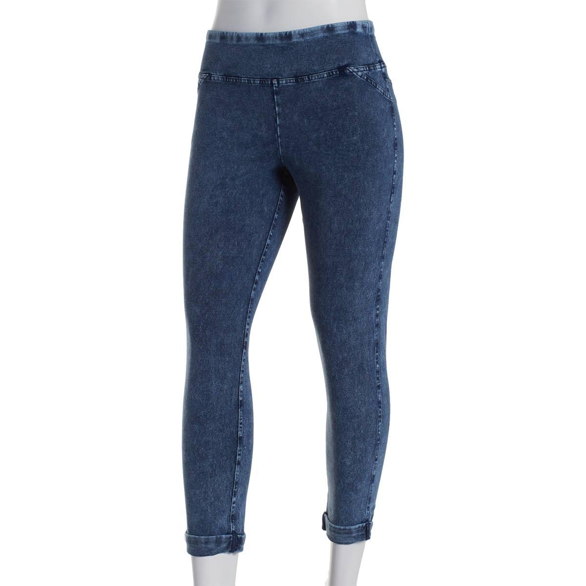 Womens Andrew Marc Sport Crop Knit Denim Cuffed Leggings