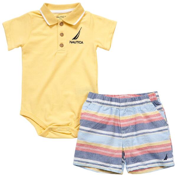 Baby Boy &#40;12-24M&#41; Nautica Polo Bodysuit & Stripe Shorts Set - image 