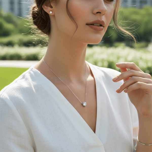 Saffron Hexagon Brilliant Moissanite Diamond Pendant Necklace