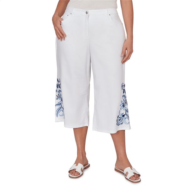 Plus Size Ruby Rd. French Riviera Embroidered Hem Capris