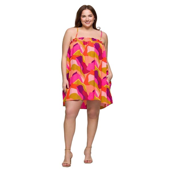 Plus Size 24/7 Comfort Apparel Multi Spaghetti Strap Mini Dress