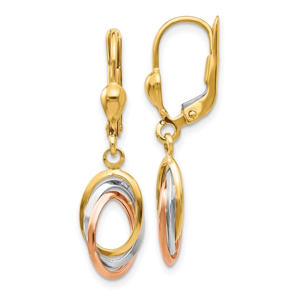 Gold Classics(tm) 14kt. Tri-Color Dangle Lever Back Earrings - image 