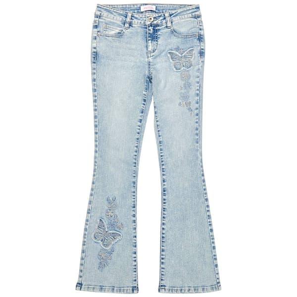 Girls(7-16) Squeeze Butterfly Patch Flare Jeans