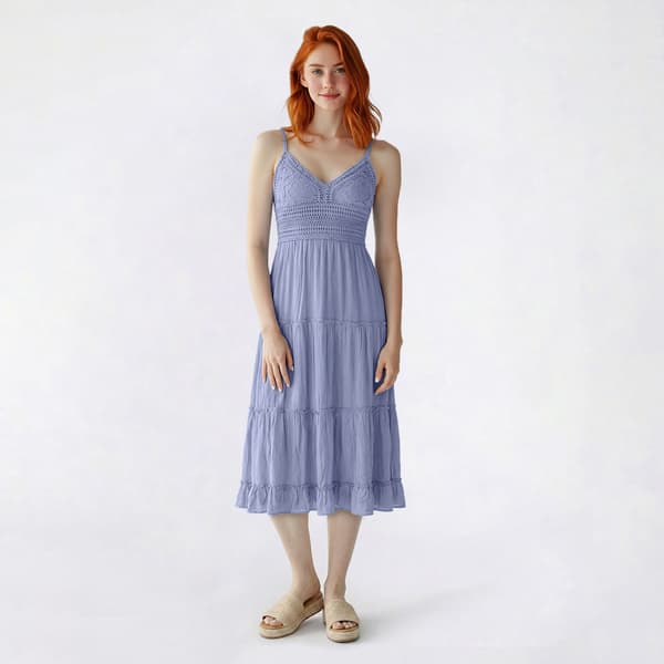 Juniors No Comment Crochet Bust Tier Midi Dress