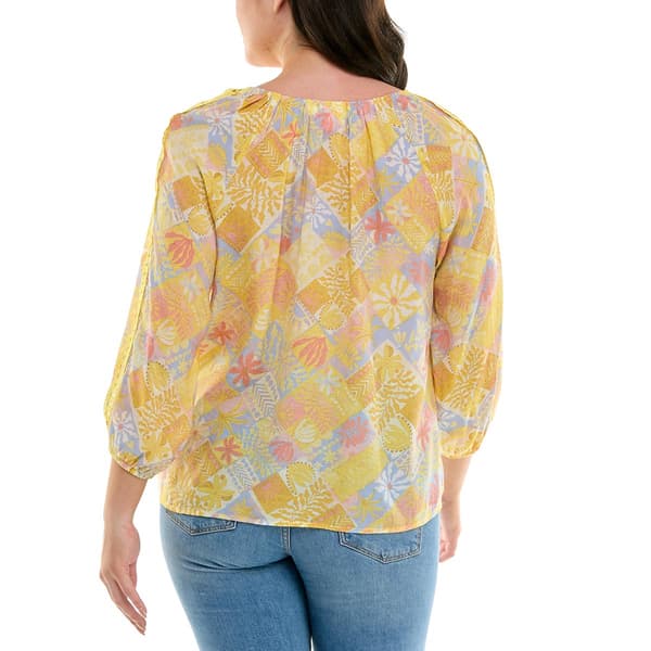 Womens Zac & Rachel 3/4 Sleeve Patchwork Lace Trim Blouse