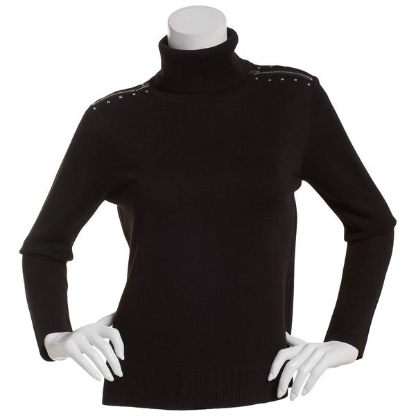 Womens Retrology Pull Over Zipper Shoulder Turtleneck Sweater - image 