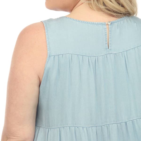 Plus Size White Mark Sleeveless Tiered Chambray Midi Dress