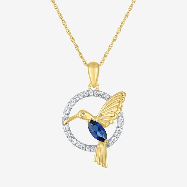 Gemstone Classics(tm) Lab Grown Sapphire Hummingbird Circle Pendant