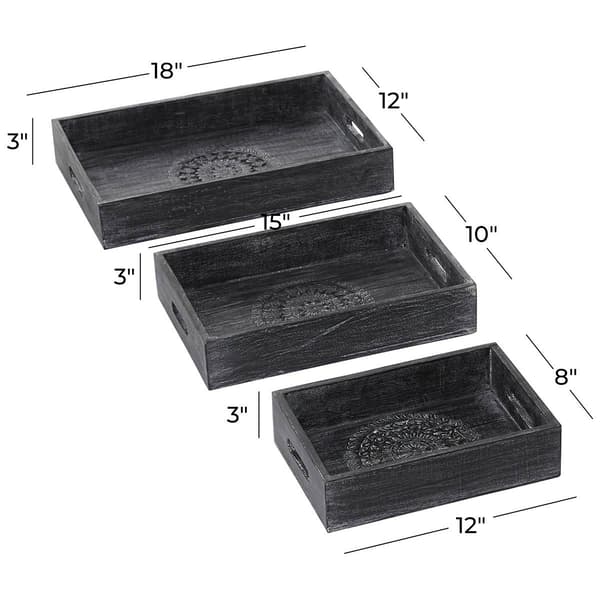 9th & Pike&#174; Black Carved Wooden Trays - Set Of 3