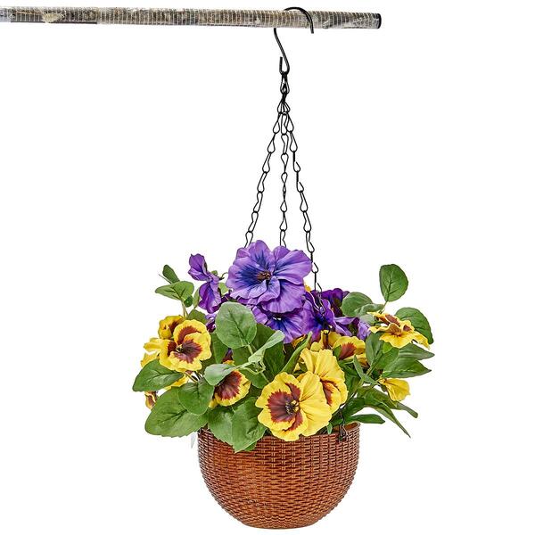 Life-Like Artificial Pansy in a Hanging Basket - image 