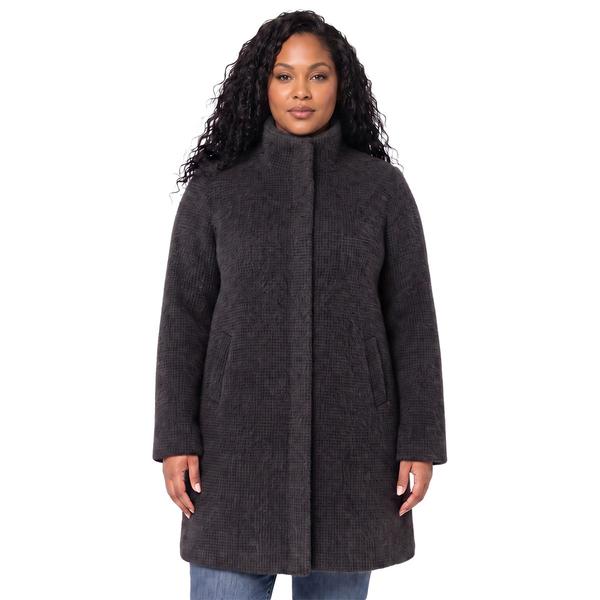 Womens Weatherproof(R) Charcoal Houndstooth Cozy Topper Coat