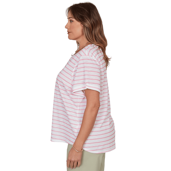 Plus Size Hearts of Palm Bloom Service Tropical Stripe Blouse