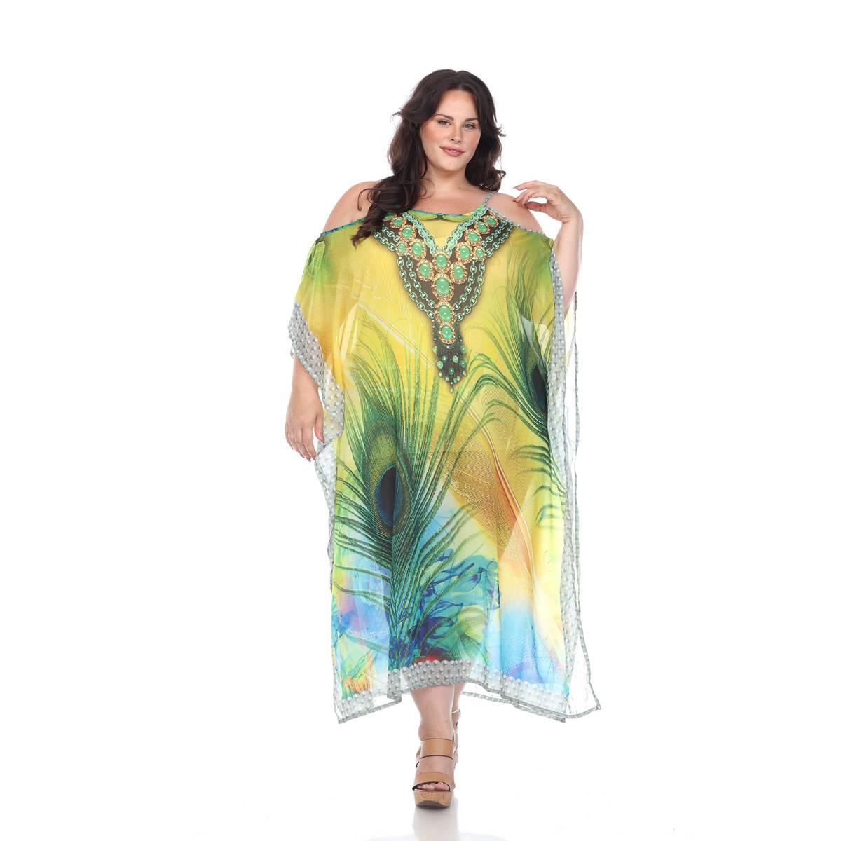 Plus Size White Mark Peacock Caftan Shift Dress