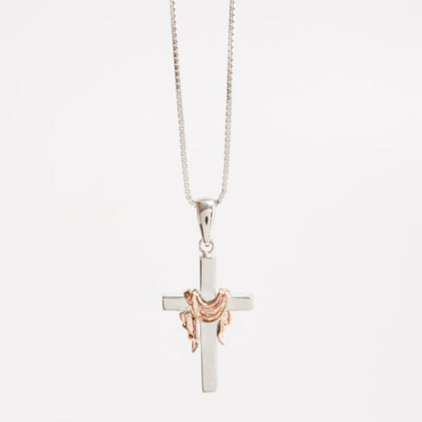 Sterling Silver Draped Cross Pendant Necklace - image 