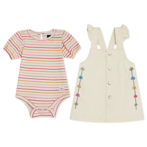 Toddler Girl 7 For All Mankind&#174; Denim Jumper & Stripe Bodysuit