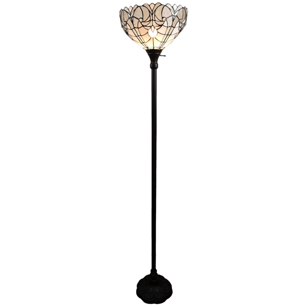 HomeRoots 62 Brown Torchiere Floor Lamp With White Tiffany Styl - image 