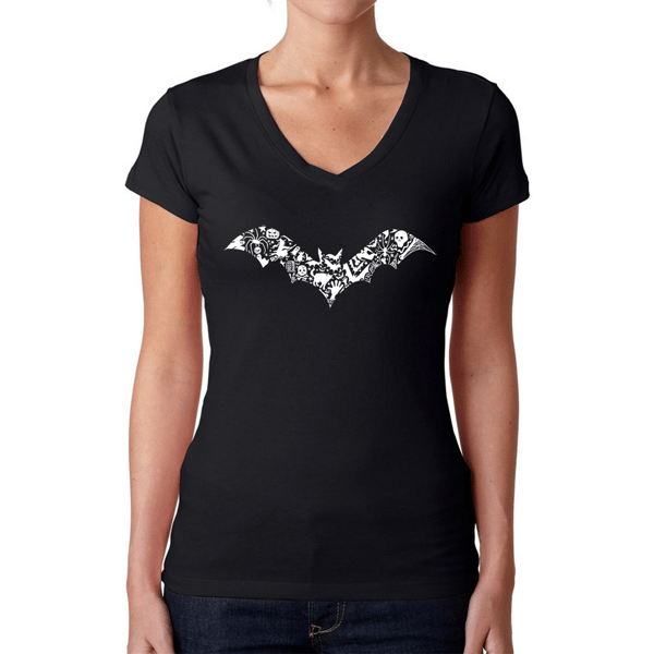 Plus Size LA Pop Art Bat Pics Word Art V-Neck Tee - image 