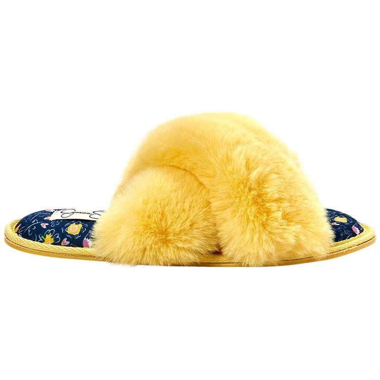 Womens Jessica Simpson High Plush Floral Slide Slippers - Yellow