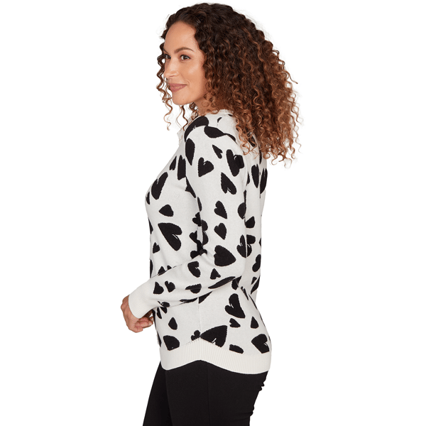Petite Emaline Dusted Petals Long Sleeve Heart Sweater