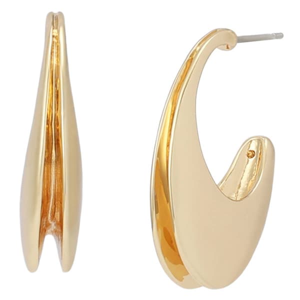 Steve Madden Gold Oval Flat Huggie Earrings - image 