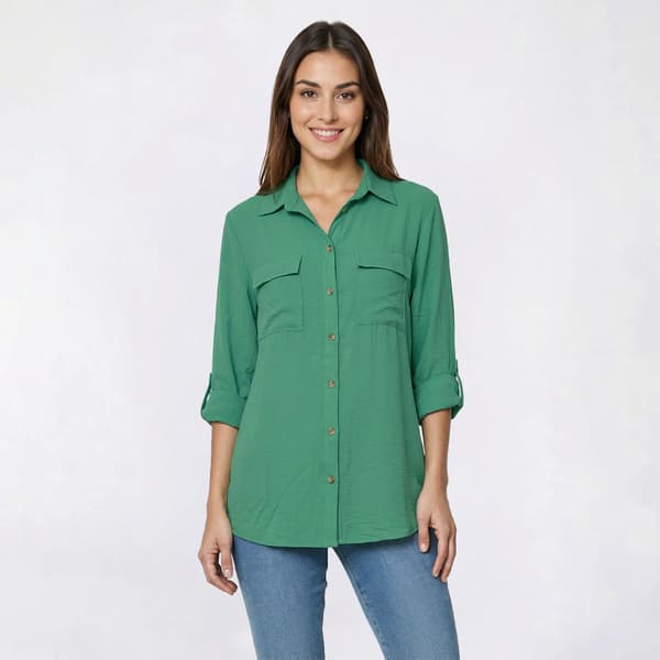 Womens Notations 3/4 Button Front 2-Pocket Airflow Blouse