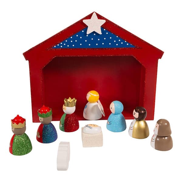 Kurt Adler Miniature Nativity Set w/ 9 Figures &amp; Stable