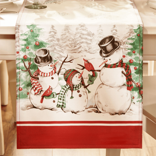 Threadmade Snowman Winterland Holiday Snowflake Table Runner