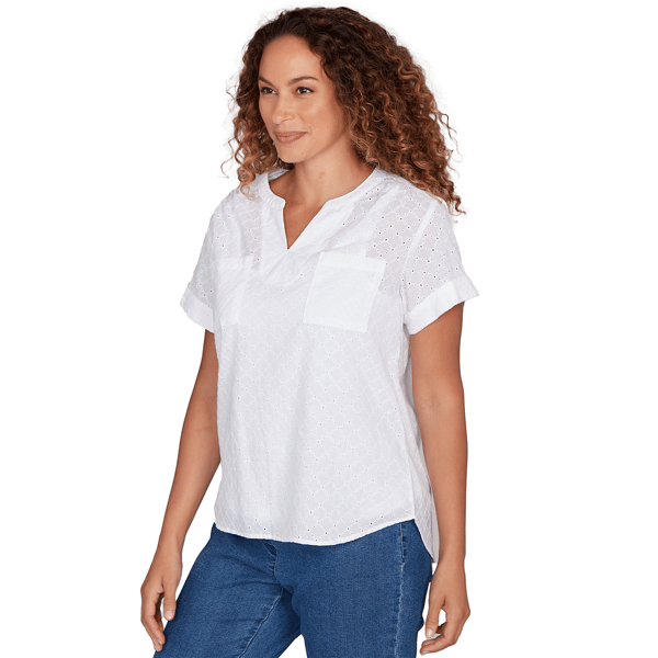 Womens Hearts of Palm All Sun and Games Woven Eyelet Blouse