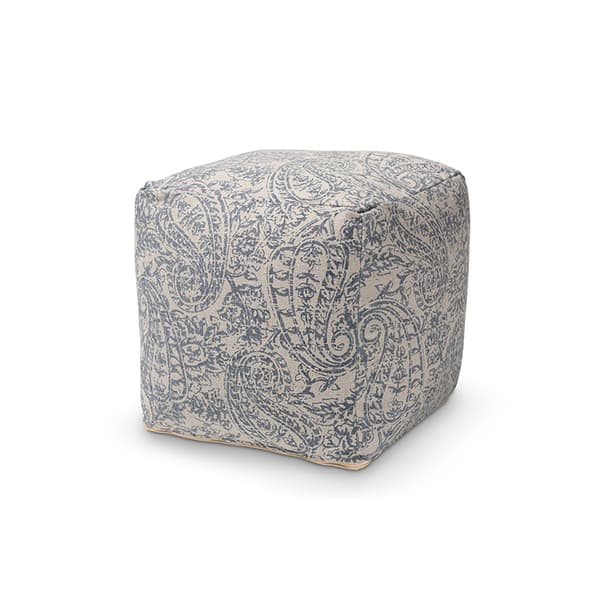 Baxton Studio Juvita Handwoven Cotton Paisley Pouf Ottoman