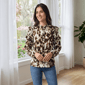 Womens Nanette Lepore Long Sleeve Ruffle Neck Cow Blouse - image 1