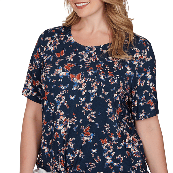 Plus Size Emaline Key Items Short Sleeve Tie Hem Butterfly Blouse