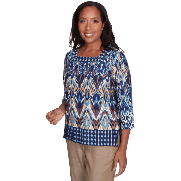 Womens Alfred Dunner Summer Solstice Ikat Diamond Border Top