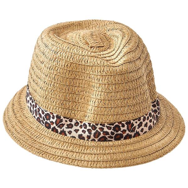 Womens Madd Hatter Straw Fedora w/ Leopard Band - image 